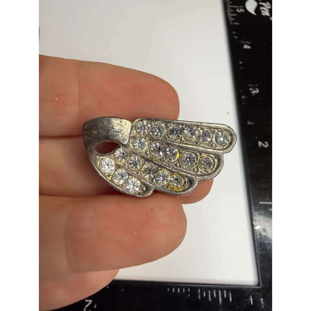 Silver Tone Rhinestone Wing Brooch Pin Clear Crystal Winged Jewelry